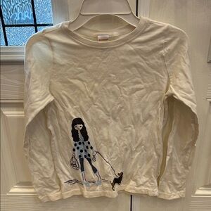 Gymboree White Long Sleeve Tee with Girl and Dog Print